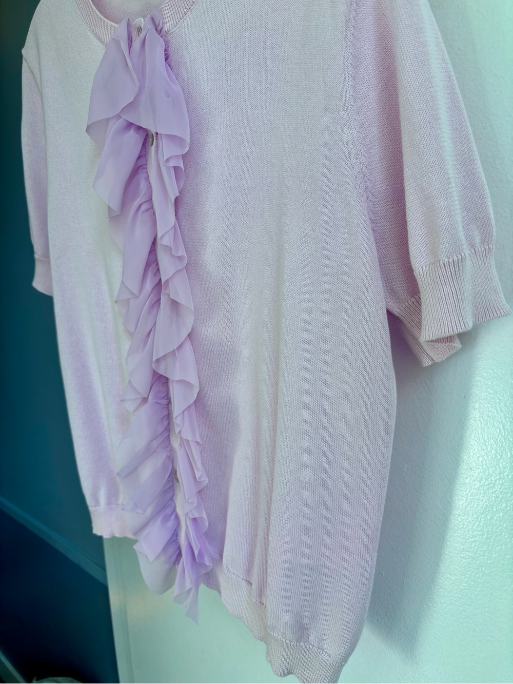 ZARA Lilac Ruffle-Front Button Cardigan - Picture 4 of 7